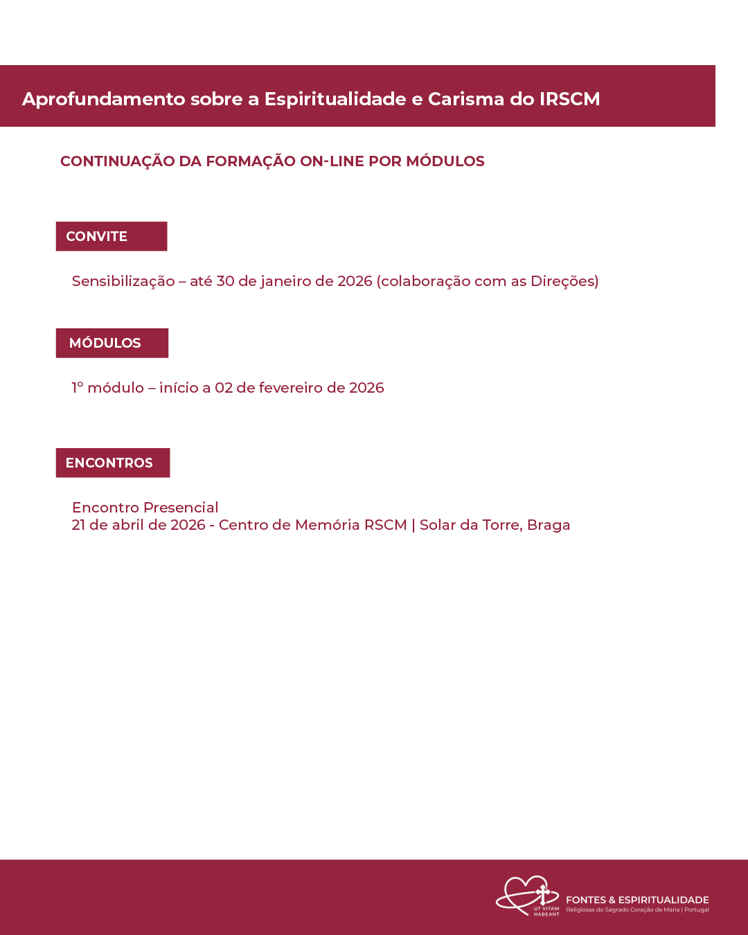 Programa Fontes & Espiritualidade - 2025/2026 Verso